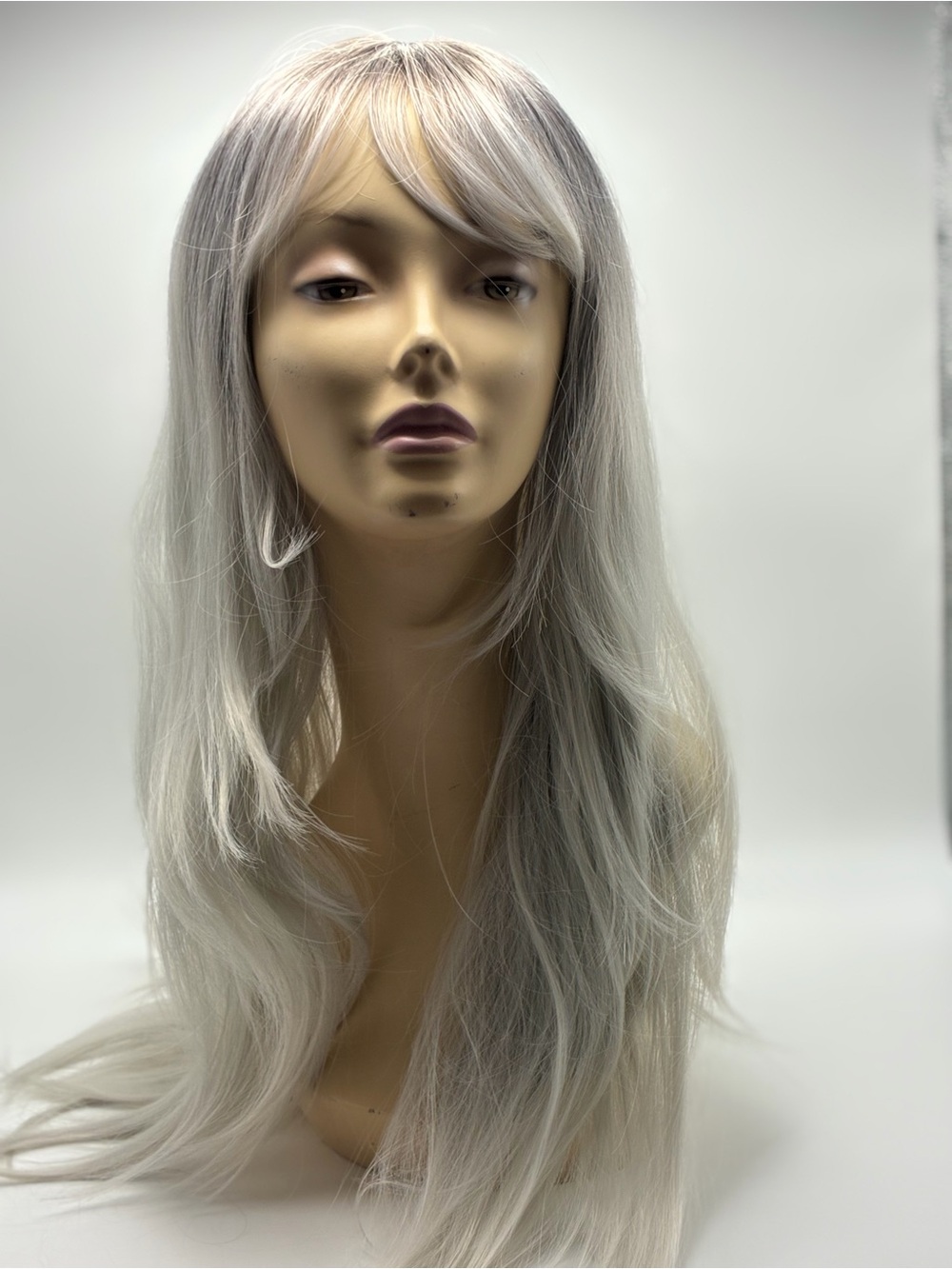 Silver Long Layered Women's Wig with Bangs. Synthetic 26”